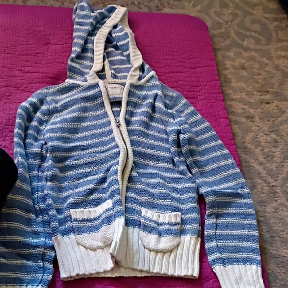 Old Navy Blue and White Hooded Cardigan